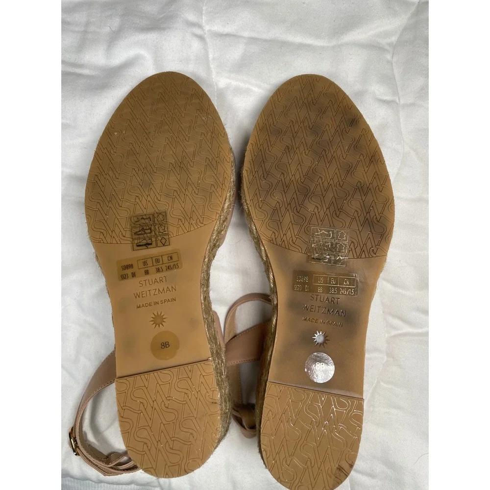 Stuart Weitzman Nude Leather Knot Espadrille Wedge Sandals 8B Made Spain w/ Bag